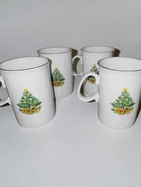 Jason Fine Bone China Christmas Tree Mugs Set of 4, Made in England, Vintage
